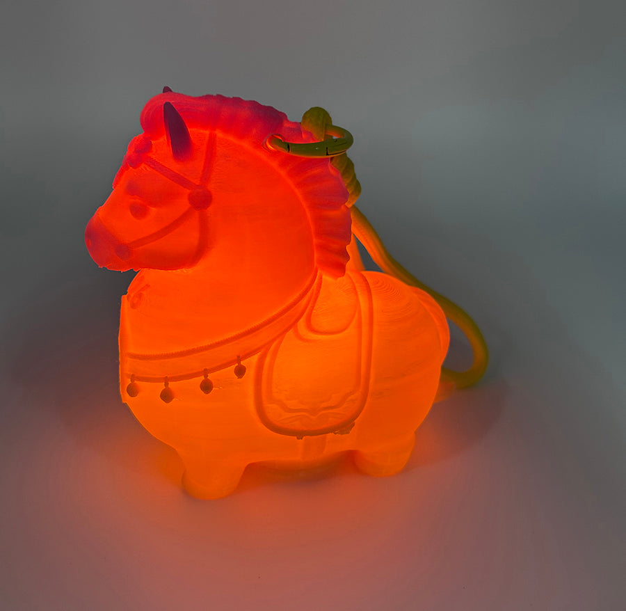 3D Printed Gold Chubby Horse Shaped Lamp Keychain Pendant Night Light Ambient Light Warm Light Button Battery