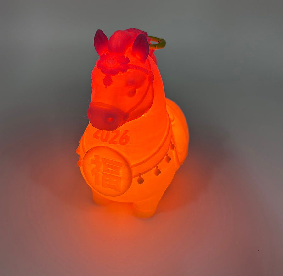 3D Printed Gold Chubby Horse Shaped Lamp Keychain Pendant Night Light Ambient Light Warm Light Button Battery